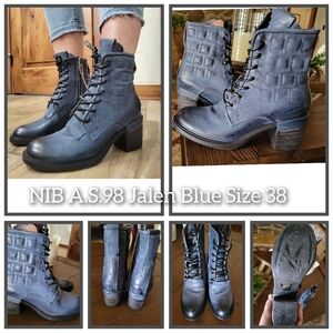 NIB A.S.98 Jalen River Blue Lace Up Boots 38
